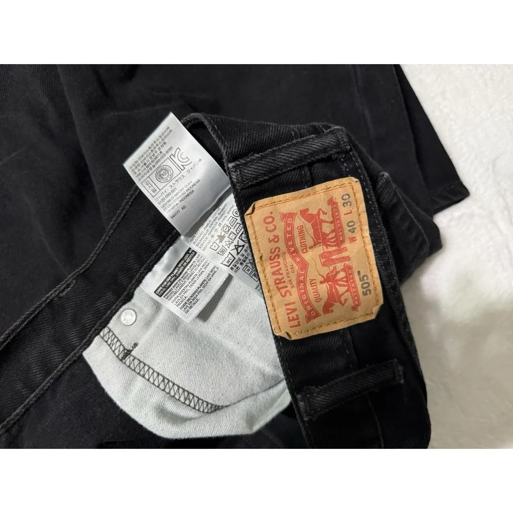 Levis 505 Jeans Mens 38x29 Black Regular Straight Mid Rise Dark Wash